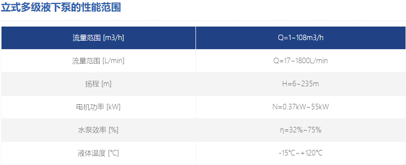 立式多級液下泵性能參數 立式多級液下泵性能參數